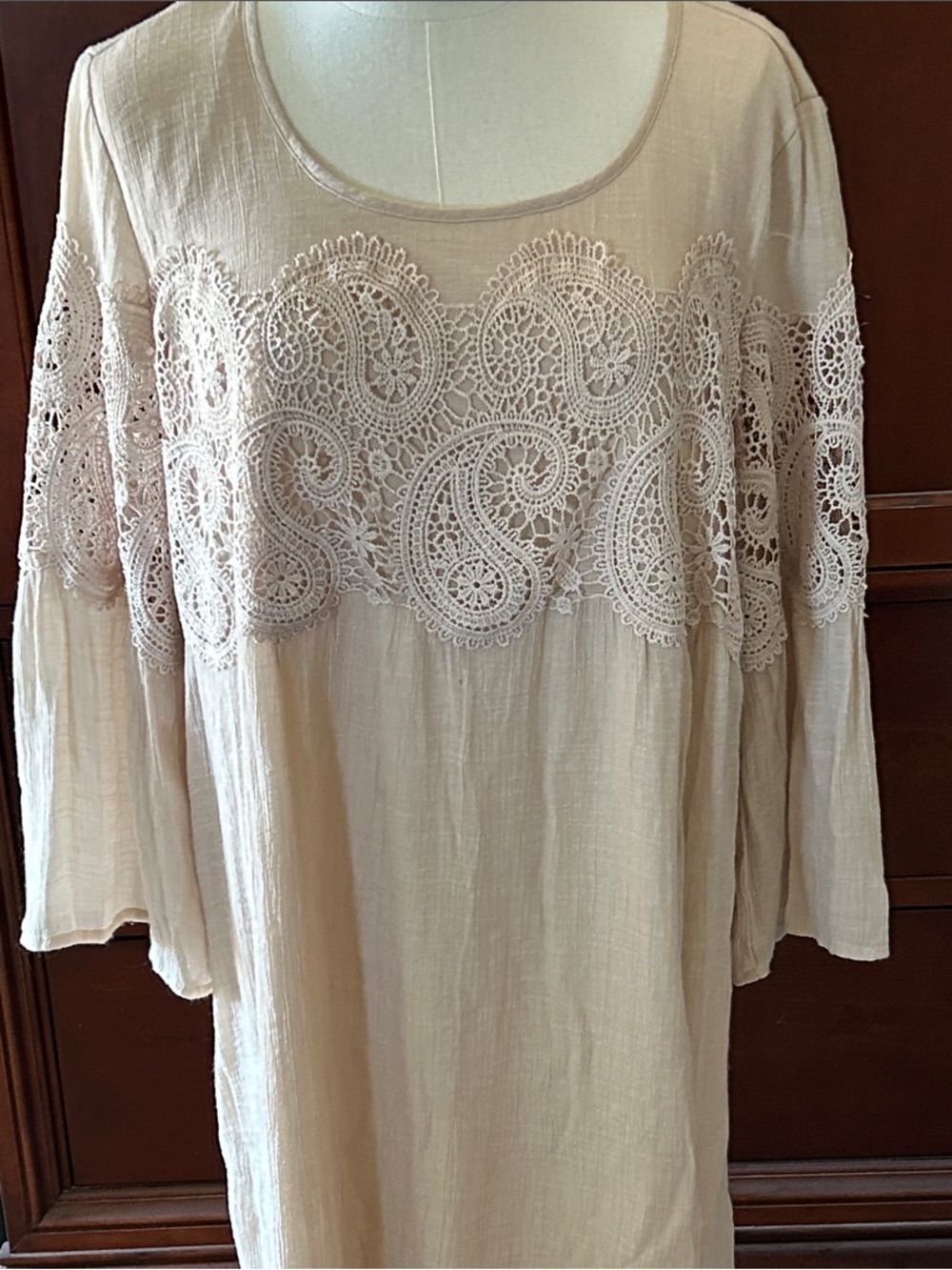 Women’s Cream Lace-Detail Boho Dress